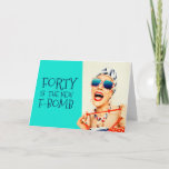 Funny Forty is the New F-Bomb Ladies Birthday Card<br><div class="desc">Send an outrageously funny and unique birthday card to woman celebrating her 40th Birthday with this retro glam 40th Birthday Party card. The design features a kitschy stylish woman in striped sunglasses and hair turban with a polka dot bag and striped towel, rocking her attitude. The humor is carried out...</div>