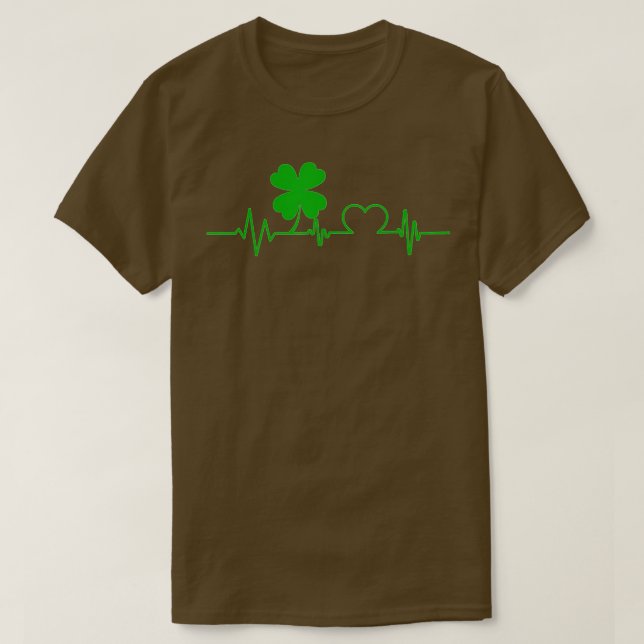 Funny Four Leaf Clover Shamrock Heartbeat St T-Shirt (Design Front)