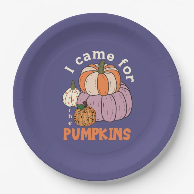 Funny Four Pumpkins Fall Paper Plates (Front)
