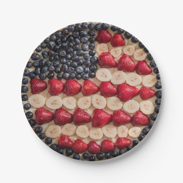 Funny Fourth of July American USA Flag Faux Fruit Paper Plates (Front)