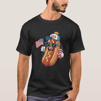 Funny Fourth of July Hotdog Patriotic USA Flag 4th T-Shirt