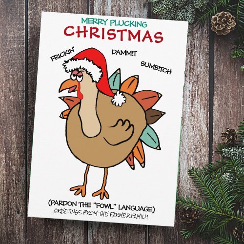 Funny Fowl Turkey Santa Hat Christmas Holiday Card