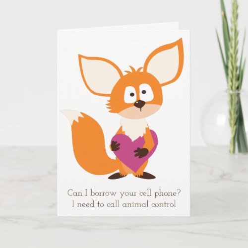 Funny Fox and Heart Valentines Day Card