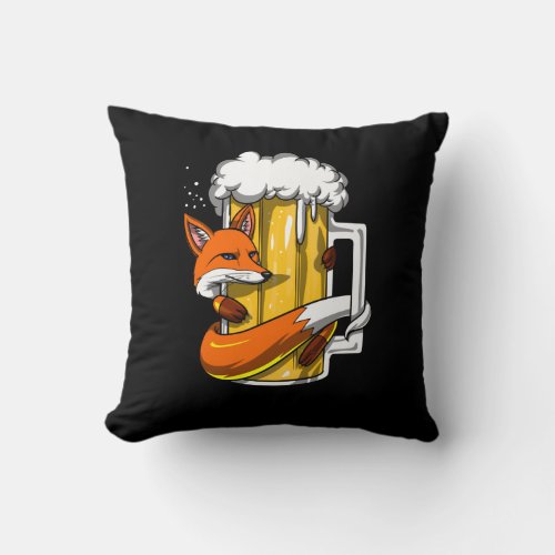 Funny Fox Beer Drinking Animal Funny Party Throw Pillow