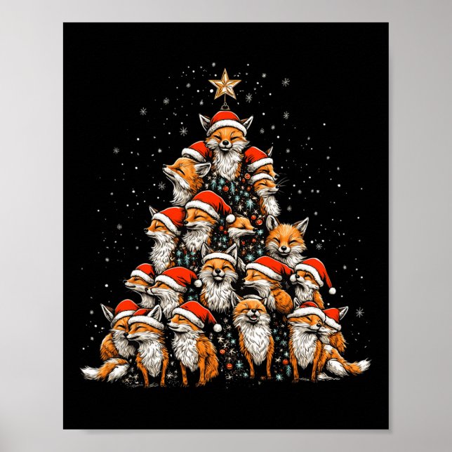 Funny Fox Christmas Tree Foxes Xmas Fox Lover Kids Poster (Front)