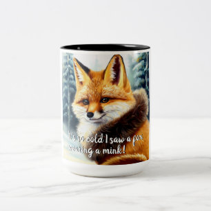 Funny Fox in a Mink New Year's Eve Two-Tone Coffee Mug