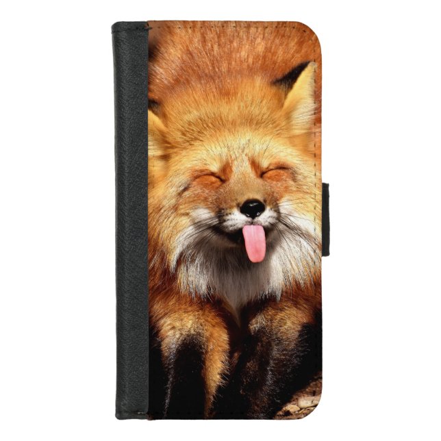 Funny Fox Sticking It's Tongue Out iPhone Wallet Case (Front)