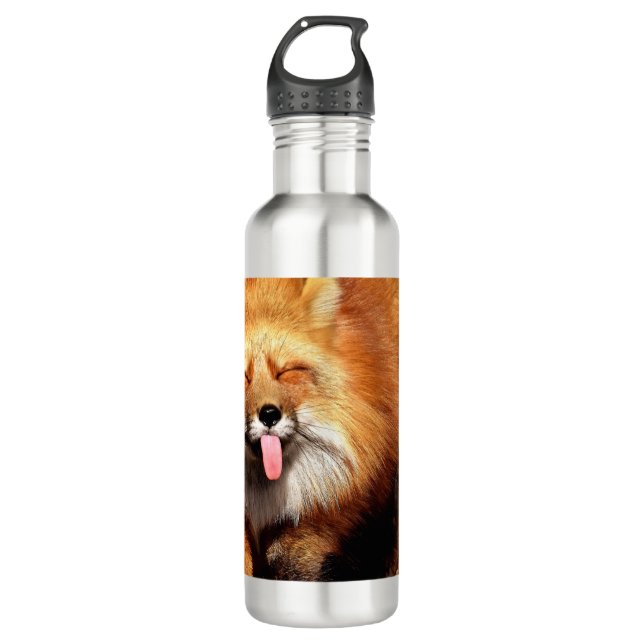 Funny Fox Sticking It's Tongue Out Stainless Steel Water Bottle (Front)