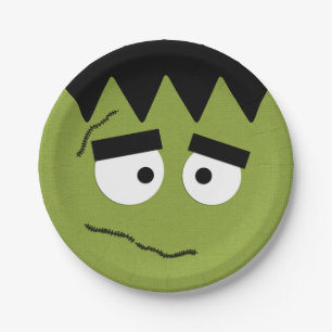 Funny Frankenstein Face for Halloween Paper Plates