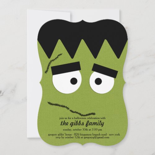 Funny Frankenstein Face for Halloween Party Invitation