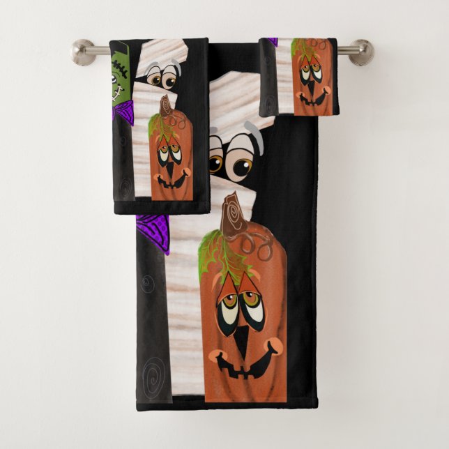 Funny Frankenstein Ghost Pumpkin Invisible Man Bath Towel Set (Insitu)