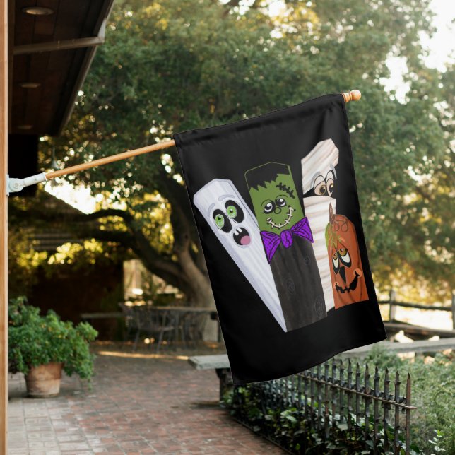 Funny Frankenstein Ghost Pumpkin Invisible Man House Flag (In SItu)
