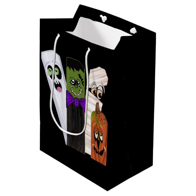 Funny Frankenstein Ghost Pumpkin Invisible Man Medium Gift Bag (Front Angled)