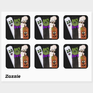 Funny Frankenstein Ghost Pumpkin Invisible Man Square Sticker