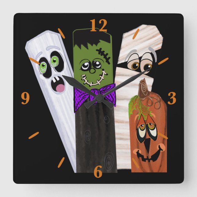 Funny Frankenstein Ghost Pumpkin Invisible Man Square Wall Clock (Front)