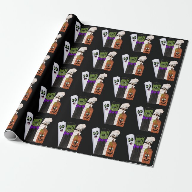 Funny Frankenstein Ghost Pumpkin Invisible Man Wrapping Paper (Unrolled)