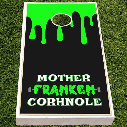 Funny Frankenstein Halloween Green Slime Drip Cornhole Set