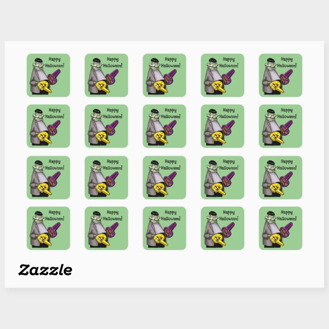 Funny Frankenstein Halloween Square Stickers (Sheet)