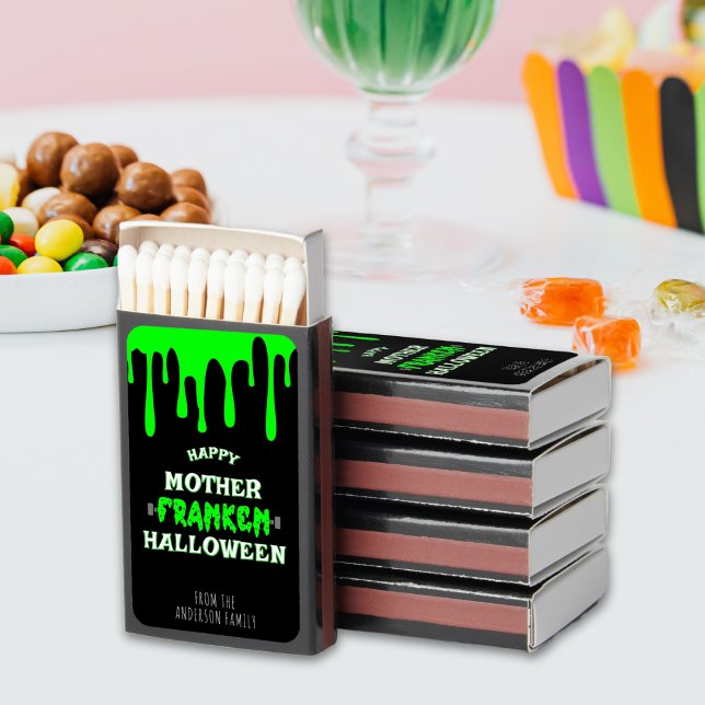 Funny Frankenstein Happy Halloween Slime Drip Matchboxes (Funny Green & Black Frankenstein Happy Mother Franken Halloween Slime Drip Matchboxes Matches)