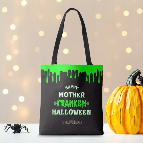 Funny Frankenstein Happy Mother Franken Halloween Tote Bag