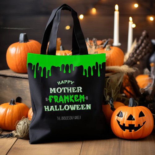 Funny Frankenstein Happy Mother Franken Halloween Tote Bag