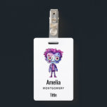 Funny Frankenstein Monster Halloween Fun Badge<br><div class="desc">Name badge with a cute illustration. Frankenstein monster with pink and purple hair and a dapper coat and tie.</div>