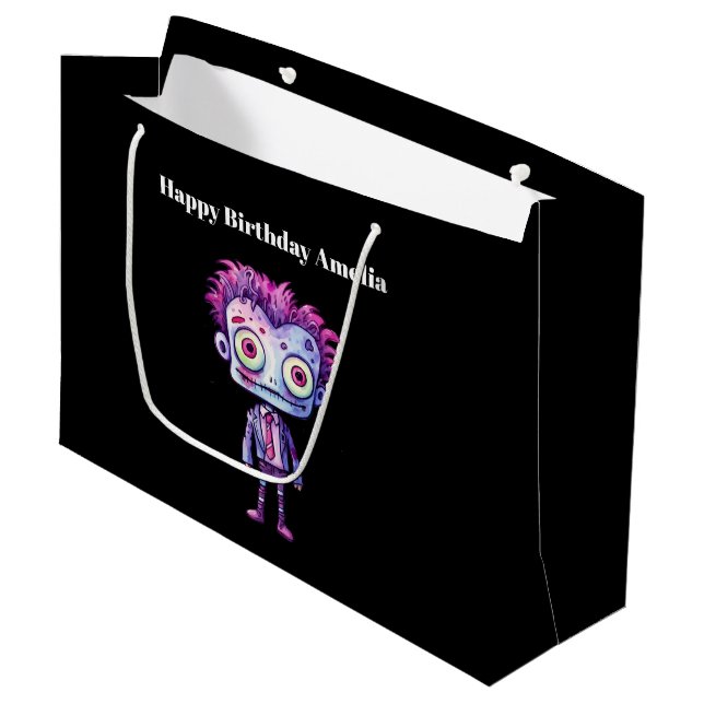 Funny Frankenstein Monster Halloween Fun Birthday Large Gift Bag (Front Angled)
