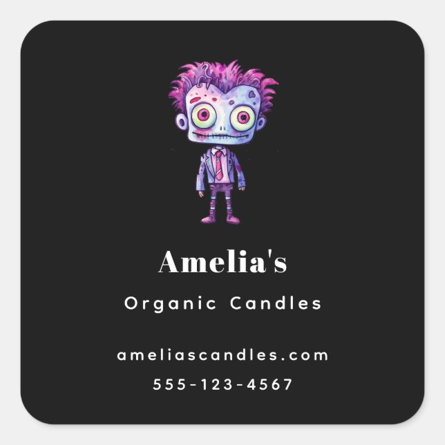 Funny Frankenstein Monster Halloween Fun Business Square Sticker (Front)