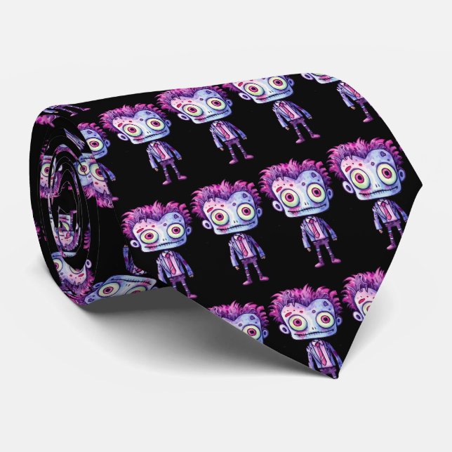 Funny Frankenstein Monster Halloween Fun Pattern Neck Tie (Rolled)