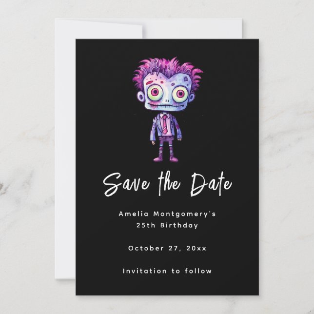 Funny Frankenstein Monster Halloween Fun Save The Date (Front)