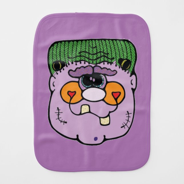 Funny Frankenstein Purple Baby Burp Cloth (Front)