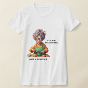 Funny Frazzled Old Lady Pancake-Making Cartoon T-Shirt