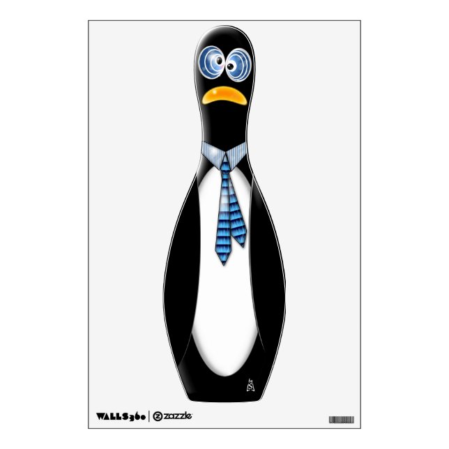 Funny Frazzled Penguin Bowling Pin Wall Decal (Front)