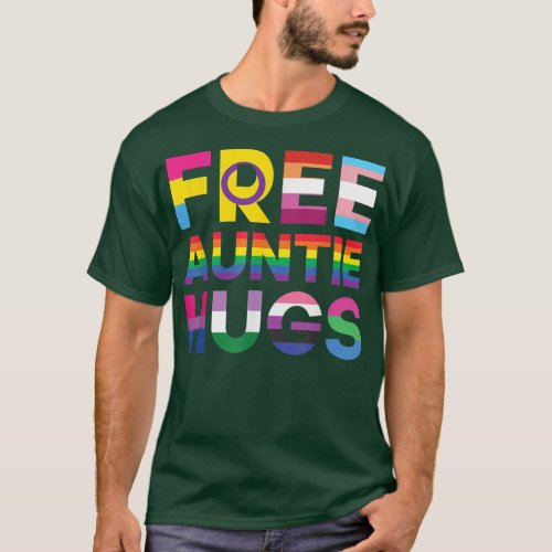 Funny Free Auntie Hugs Rainbow LGBTQ Pride Month  T_Shirt
