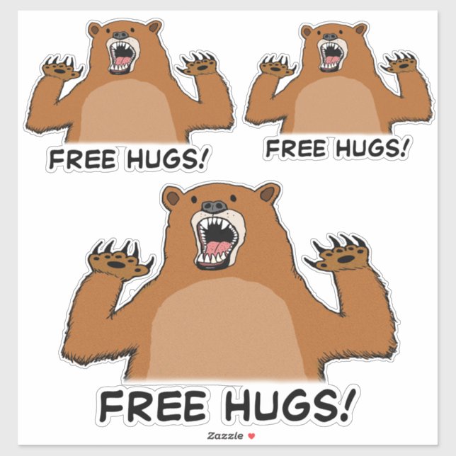 Funny Free Bear Hugs Sticker (Sheet)