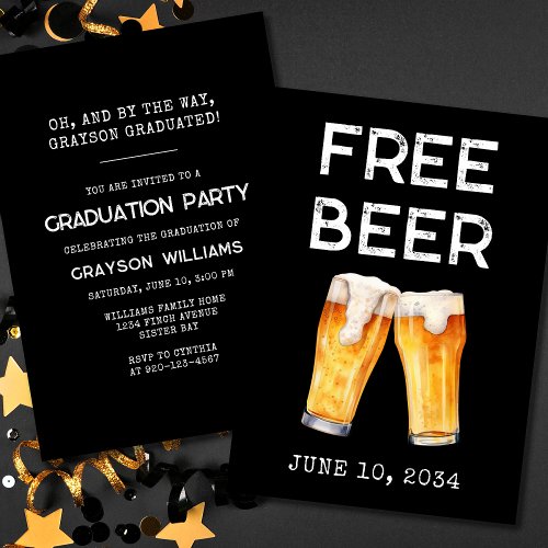 Funny Free Beer 2024 Graduation Party Invitation