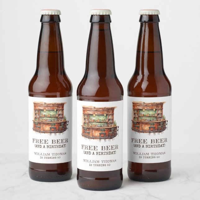  Funny Free Beer Adult Birthday Any Age Bottle Label (Bottles)