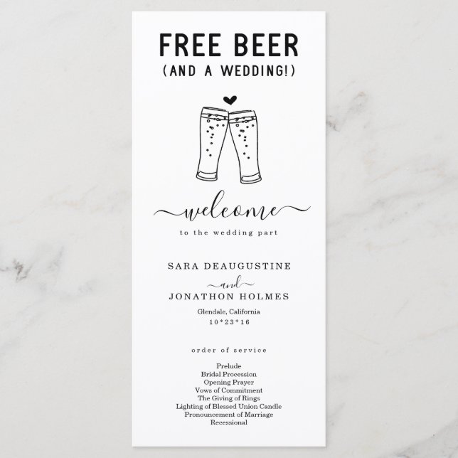 Funny Free Beer and Wedding Program (Front)