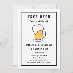 Funny Free Beer Joke Simple Man 21st Birthday Invitation