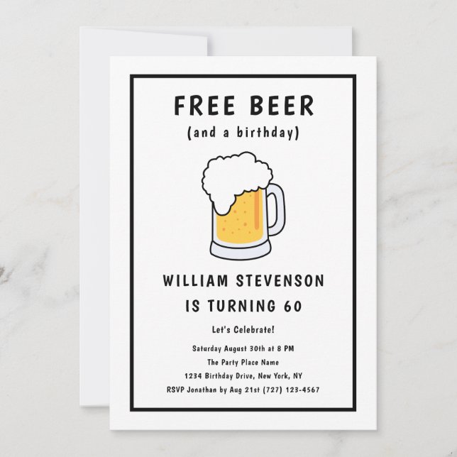 Funny Free Beer Joke Simple Man 60th Birthday Invitation (Front)