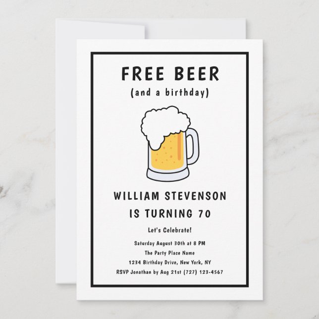 Funny Free Beer Joke Simple Man 70th Birthday Invitation (Front)