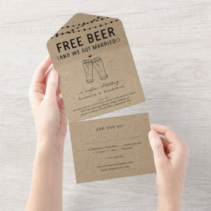 Funny Free Beer Reception Only w- RSVP & Registry All In One Invitation
