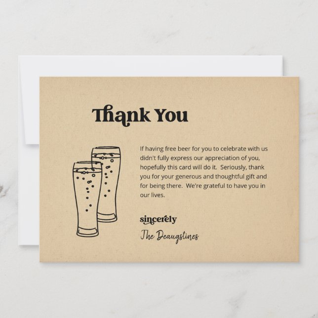 Funny Free Beer Wedding Thank You Card (Front)