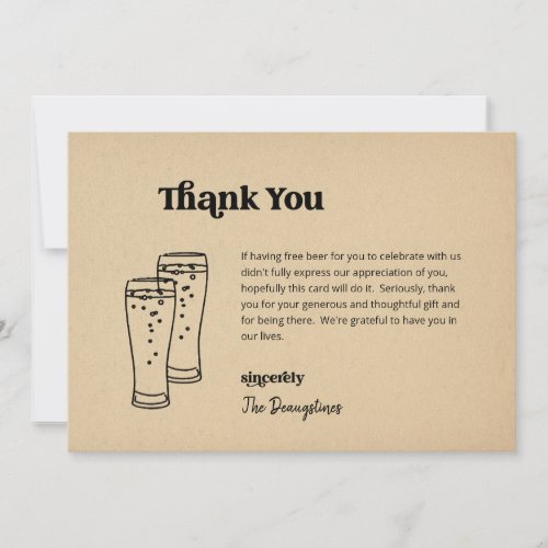 Funny Free Beer Wedding Thank You Card