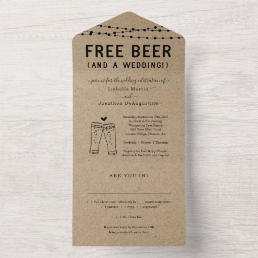 Funny Free Beer Wedding with RSVP & Registry All I All In One ...