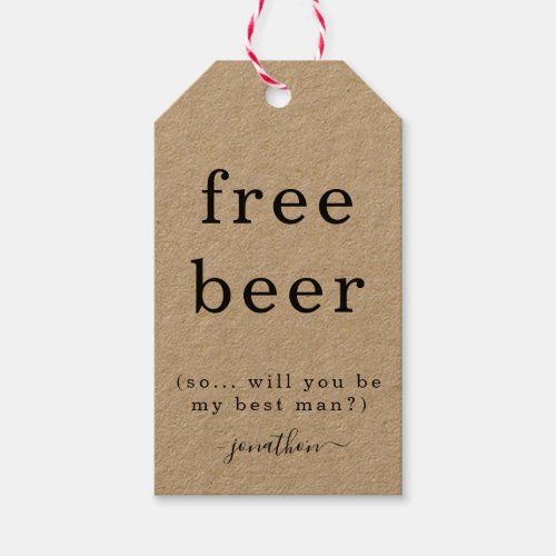 Funny Free Beer Will You Be My Best Man Tag