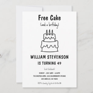 Funny Free Cake Joke Simple Quirky 49th Birthday Invitation