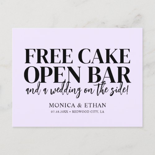 Funny Free Cake Open Bar Wedding Save The Date Ann Announcement Postcard