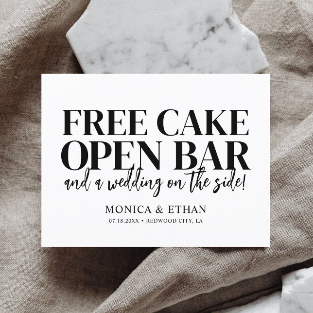 Funny Free Cake Open Bar Wedding Save The Date Announcement Postcard (Creator Uploaded)