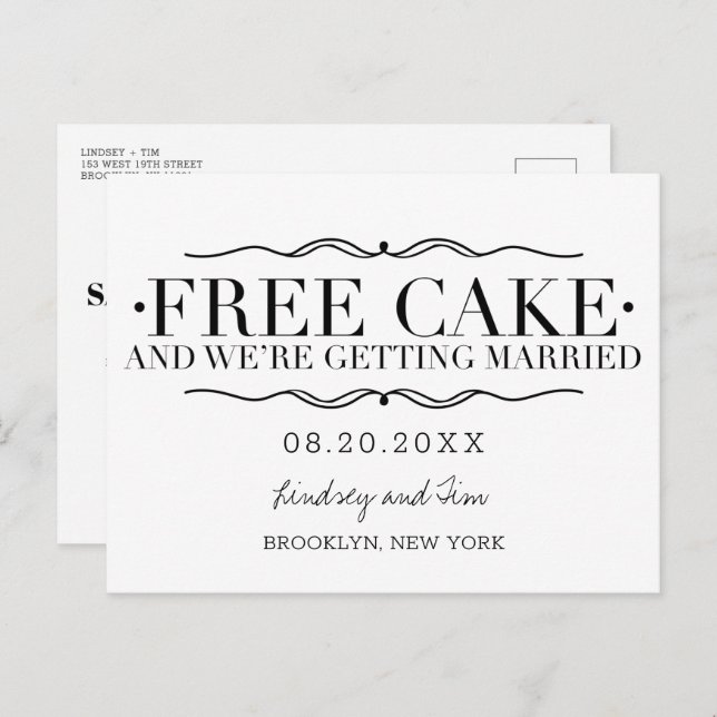 Funny Free Cake Wedding Save the Dates Announcement Postcard (Front/Back)